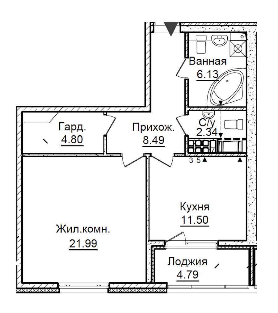 Однокомнатная квартира в : площадь 57.65 м2 , этаж: 7 – купить в Санкт-Петербурге